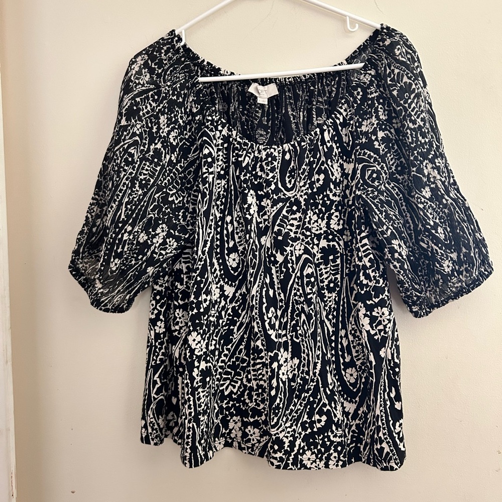 LOFT Black and White Paisley Blouse